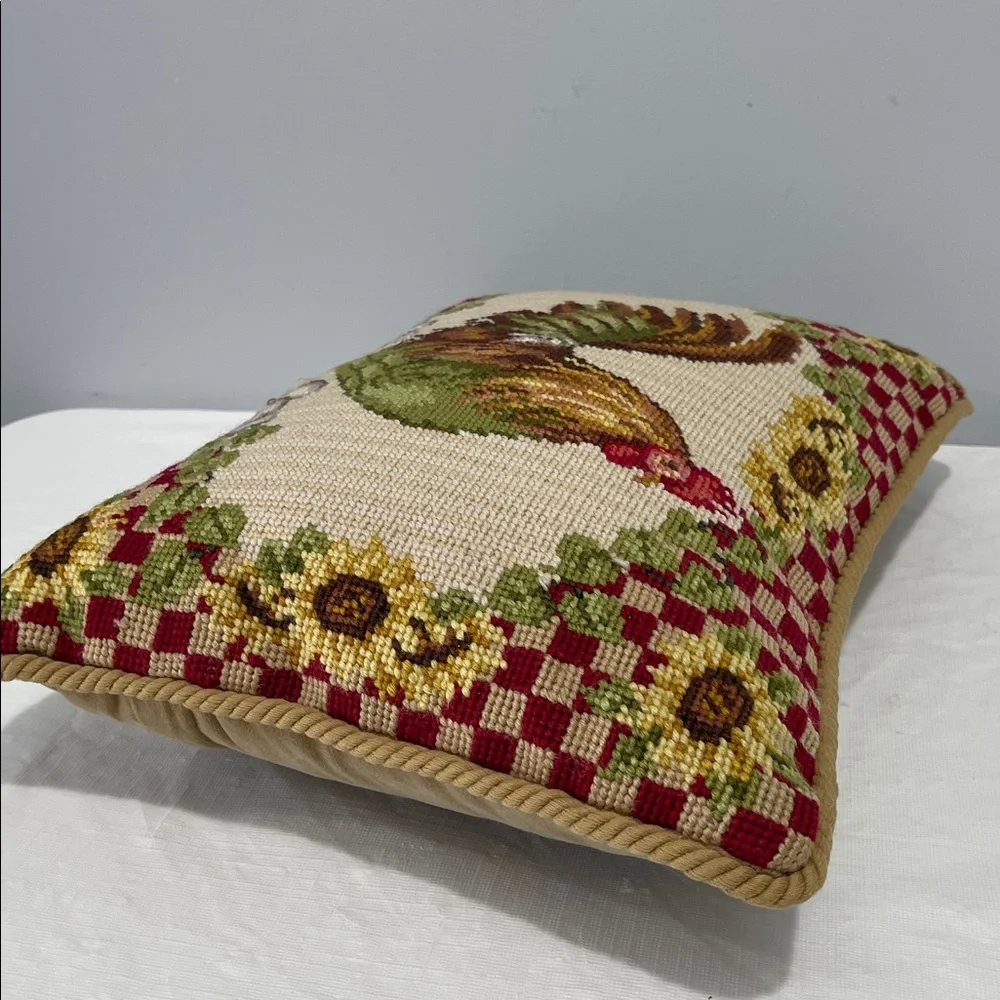 Sunflower Rooster Needlepoint decor Pillow vintage cottage farmhouse country - Picture 8 of 16